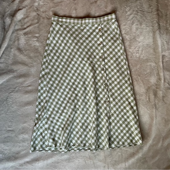Vera Moda - Sage and White Gingham Button up Midi Skirt - Picture 1 of 7